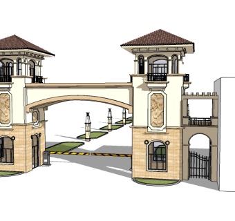欧式入口大门sketchup模型下载，入口大门skb模型分享