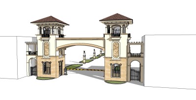 欧式入口大门sketchup模型下载，入口大门skb模型分享