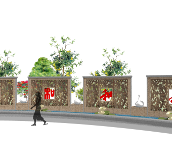 新中式文化景观墙草图大师模型，文化景观墙sketchup模型免费下载