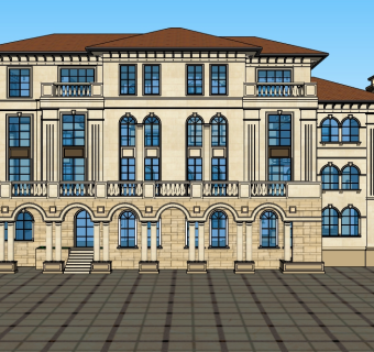 欧式独栋别墅su模型免费下载，sketchup别墅草图大师模型