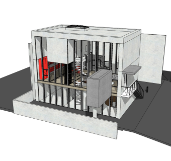 现代极简风格别墅草图大师模型，别墅SU模型下载