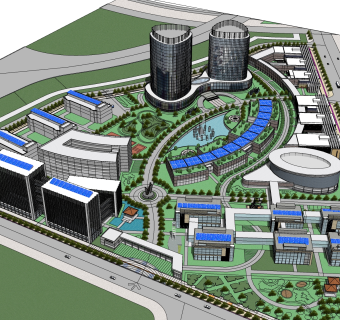 现代办公楼规划草图大师模型，办公楼规划sketchup模型免费下载