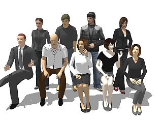 现代坐姿人物组合模型，人物sketchup模型下载