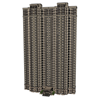 新古典高层住宅楼su模型下载，高层住宅楼草图大师模型