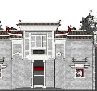 中式古建宗庙草图大师模型下载、宗庙su模型下载