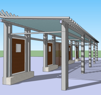 现代玻璃廊架草图大师模型，玻璃廊架sketchup模型下载