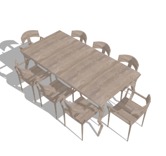 现代实木餐桌椅八人餐桌su模型，长餐桌家庭用餐桌skb文件下载