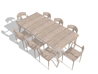 现代实木餐桌椅八人餐桌su模型，长餐桌家庭<em>用</em>餐桌skb...