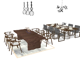 <em>新中式</em>餐桌椅<em>组合</em>su模型，餐桌sketchup模型下载