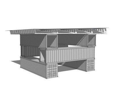 现代集装箱房屋su模型，改造房草图大师模型下载