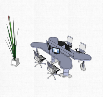 现代隔断办工桌草图大师模型，办公桌sketchup模型下载