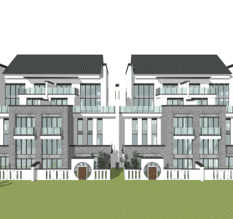 新中式连排别墅草图大师模型，连排别墅sketchup模型免费下载