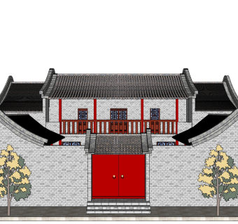 中式别墅庭院su模型下载、中式别墅庭院草图大师模型下载