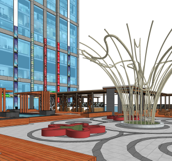 现代商业广场草图大师模型，商业综合体sketchup模型免费下载