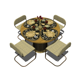 法式餐桌椅草图大师模型，餐桌椅skb文件下载