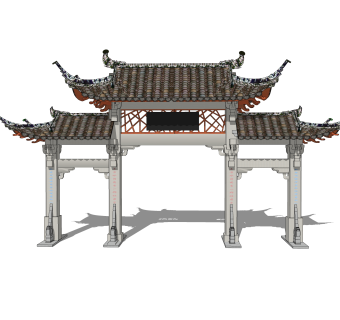 中式城墙草图大师模型，城墙SKB文件下载