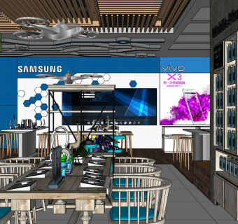 现代通讯综合店草图大师模型，通讯综合店su模型下载