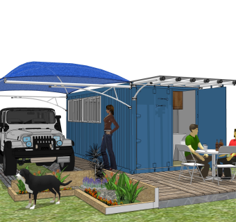 现代集装箱改造房草图大师模型，集装箱房屋sketchup模型下载