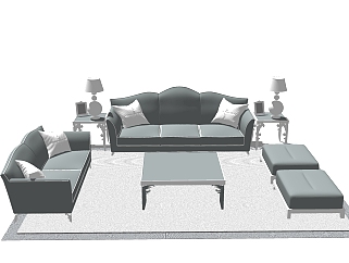 欧式布艺沙发茶几角几组合免费su模型，组合沙发skp文件下载