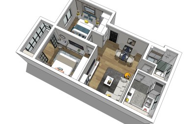现代小户型室内透视草图大师模型，小户型室内透视sketchup模型下载