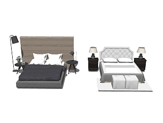 现代两套双人床组合草图大师模型，两套双人床组合sketchup模型下载