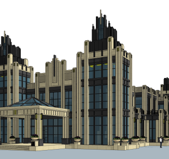 欧式酒店外观草图大师模型，酒店外观sketchup模型免费下载
