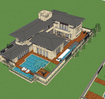 欧式别墅sketchup模型，别墅su模型下载