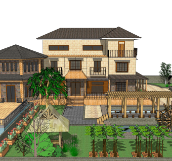 现代风格别墅草图大师模型下载，别墅SKP模型下载