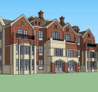 欧式连排别墅su模型免费下载，sketchup别墅草图大师模型