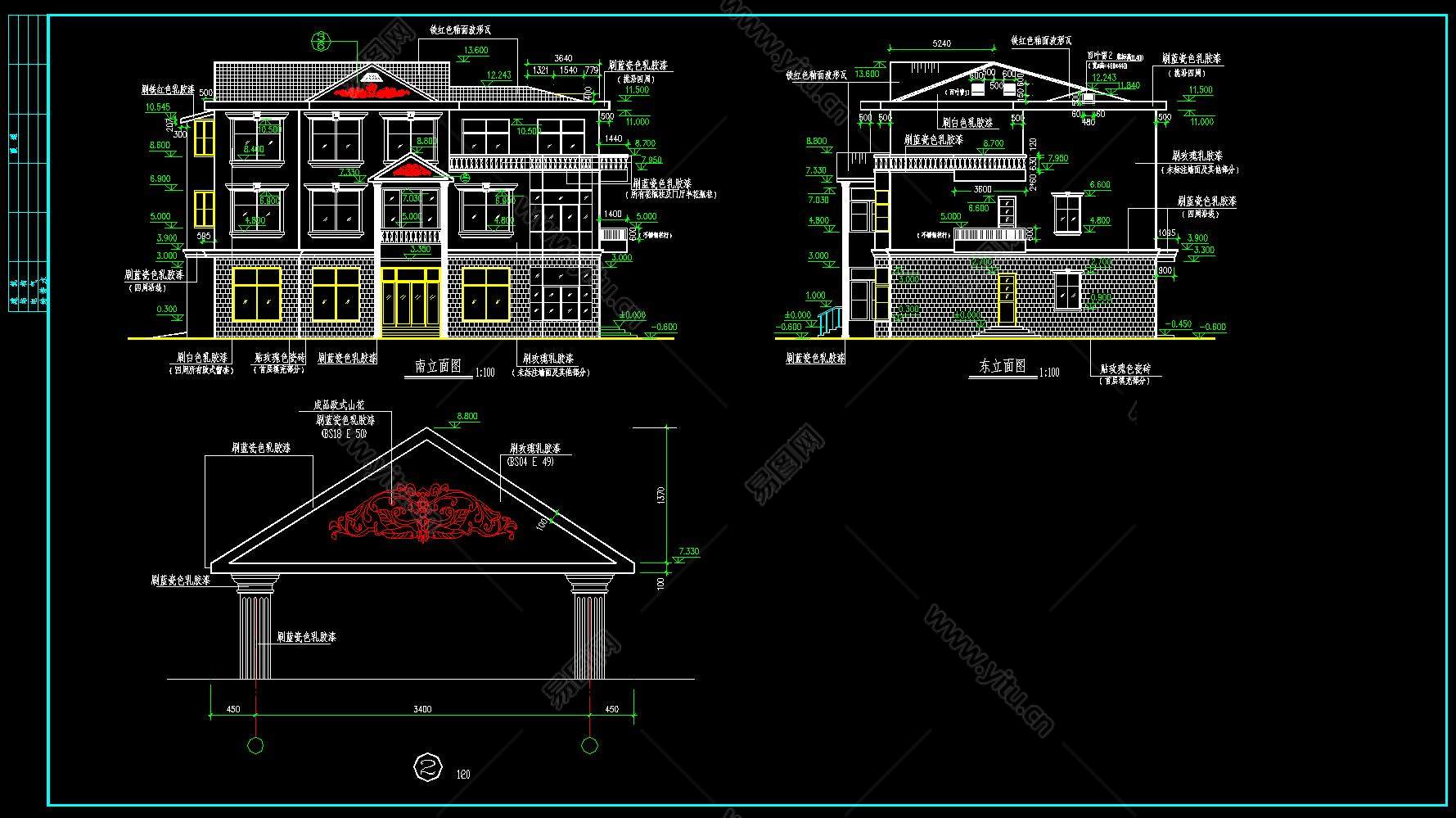 二层砖混结构独栋别墅建筑施工图（含结构水电暖、效果图）免费下载 - 别墅图纸 - 土木工程网