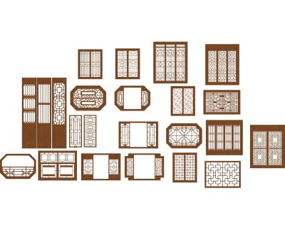 中式实木窗户免费su模型，窗户skp模型下载