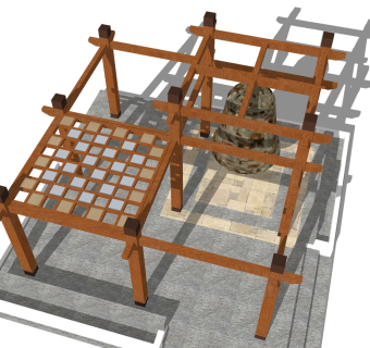 现代吊钟实木廊架草图大师模型，吊钟实木廊架sketchup模型下载