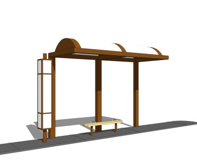 现代候车亭免费su模型，候车亭草图大师模型下载