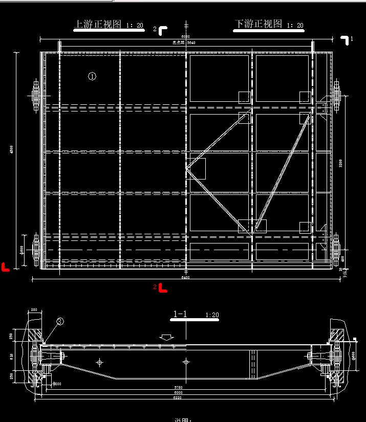 某水利工程溢洪道平板钢闸门金属cad结构图纸平板钢闸门金属cad施工图