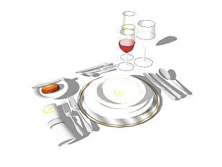  现代欧式餐具草图大师模型，餐具sketchup模型下载