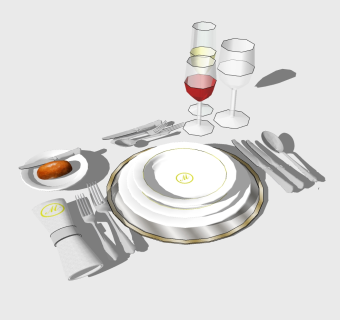  现代欧式餐具草图大师模型，餐具sketchup模型下载