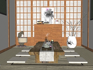 日式茶室草图大师模型。茶室sketchup模型下载