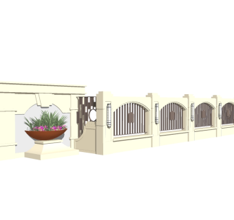 欧式大理石景观墙围墙草图大师模型，大理石景观墙围墙sketchup模型下载
