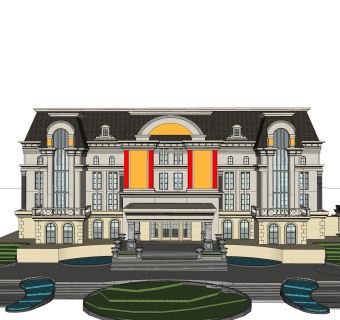 法式独栋别墅草图大师模型下载，sketchup别墅外观su模型分享