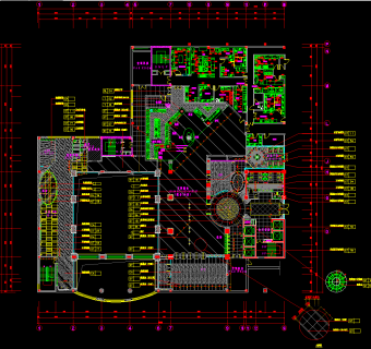 二层亚洲熟食餐厅CAD图纸，餐厅建筑设计图纸下载