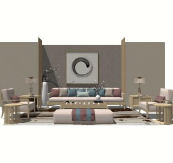 中式沙发组合su模型，中式沙发组合sketchup模型下载