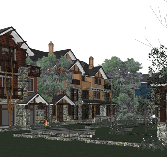 欧式连排别墅草图大师模型下载，别墅外观sketchup模型分享