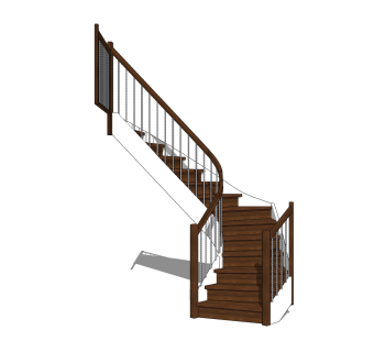 现代实木三跑楼梯草图大师模型，实木三跑楼梯sketchup模型免费下载