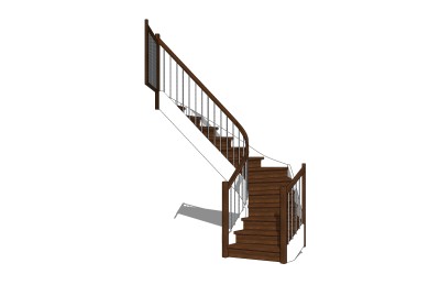 现代实木三跑楼梯草图大师模型，实木三跑楼梯sketchup模型免费下载