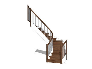 现代实木三跑楼梯草图大师模型，实木三跑楼梯sketchup模型免费下载