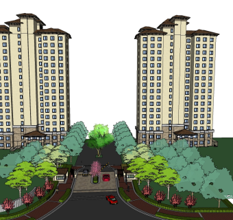 欧式高层公寓楼su模型下载，公寓草图大师模型