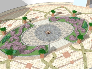 欧式广场景观草图大师模型，广场sketchup模型免费下载