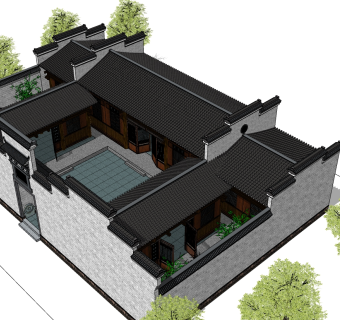 中式徽派别墅马头墙su模型下载、中式徽派别墅马头墙草图大师模型下载