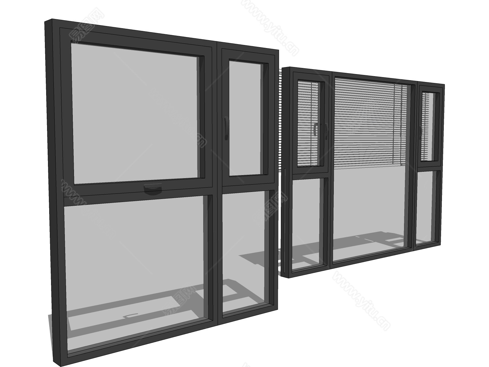 现代铝合金窗户模型SU模型下载[ID:106251650]_建E室内设计网