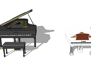 现代钢琴组合草图大师模型，钢琴sketchup模型下载